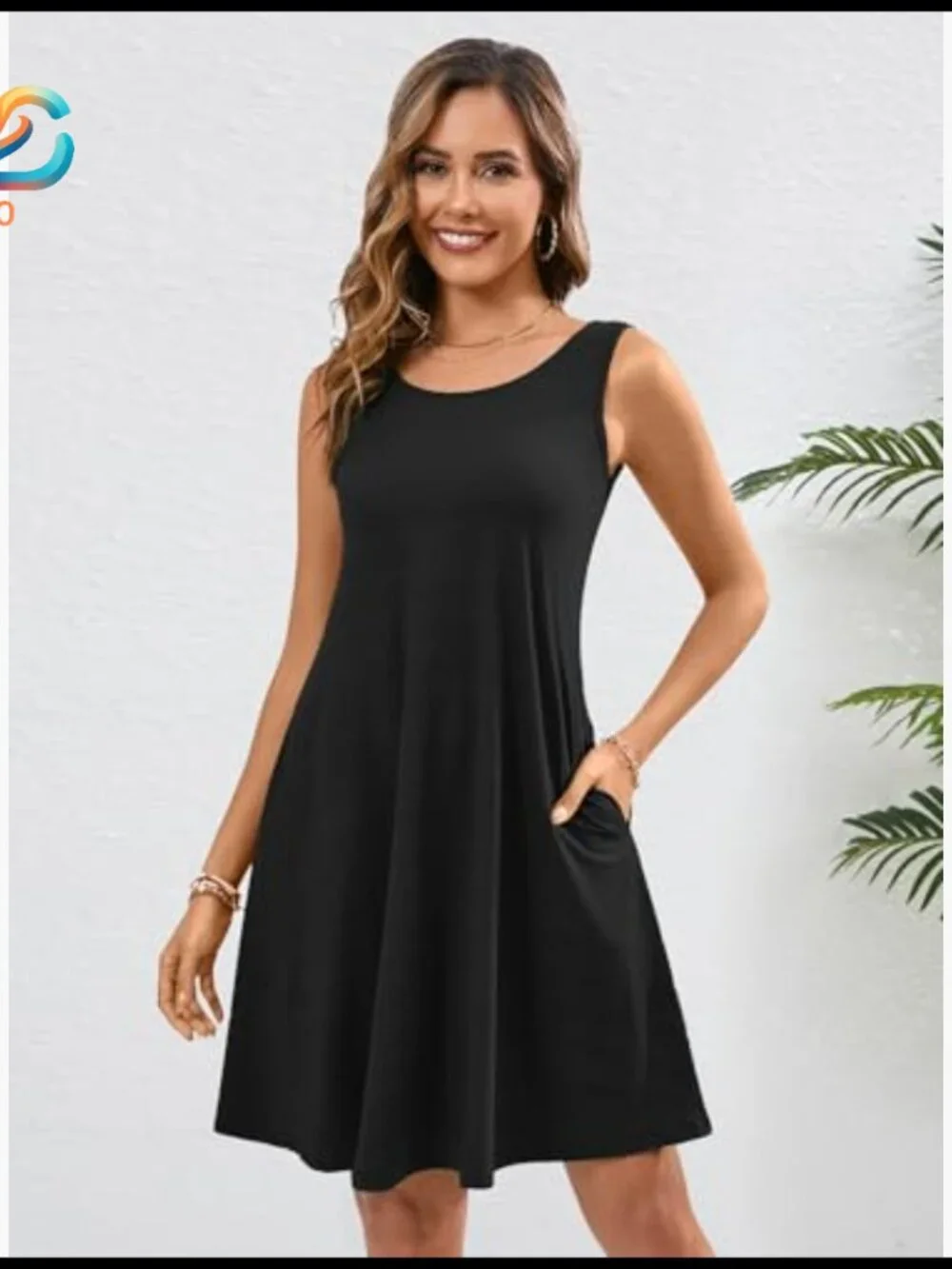 Sleeveless Swing Dress with Pockets, Casual Summer Beach Wear - Picture 2 of 5